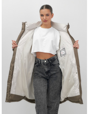 Длинный зимний пуховик с капюшоном для женщин