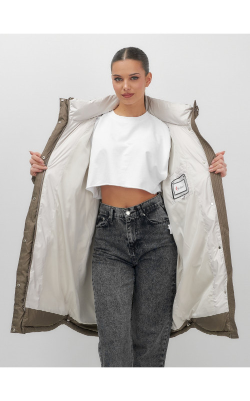 Длинный зимний пуховик с капюшоном для женщин