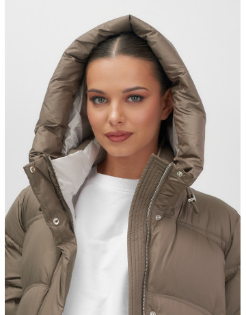 Длинный зимний пуховик с капюшоном для женщин