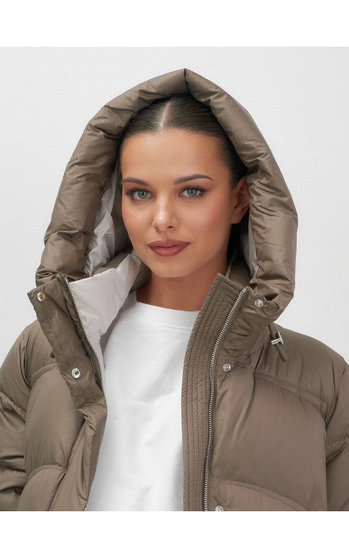 Длинный зимний пуховик с капюшоном для женщин