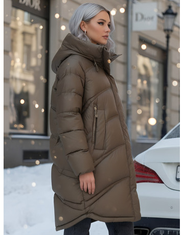 Длинный зимний пуховик с капюшоном для женщин