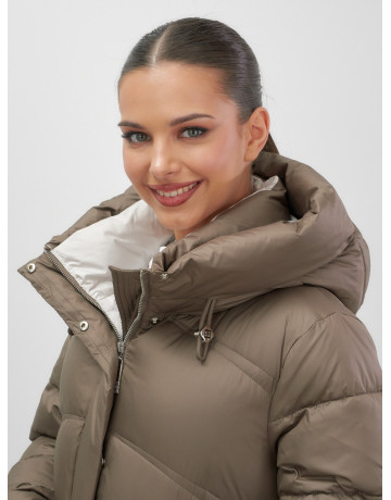 Длинный зимний пуховик с капюшоном для женщин