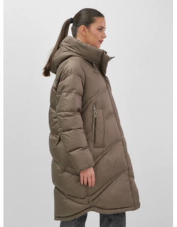 Длинный зимний пуховик с капюшоном для женщин