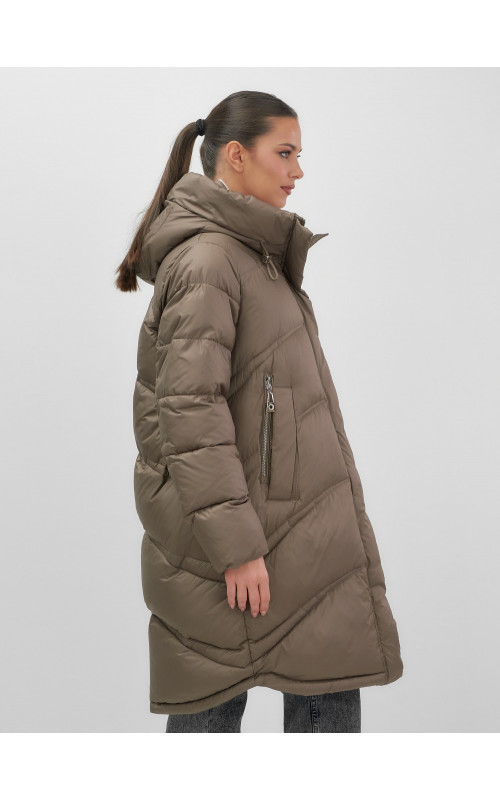 Длинный зимний пуховик с капюшоном для женщин