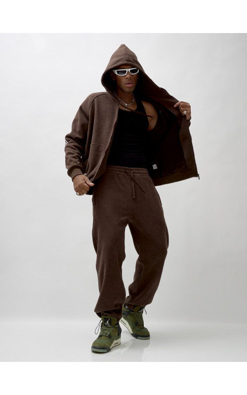 Мужской демисезонный спортивный костюм на флисе, коричневый, для спорта. в Тюмени