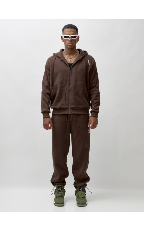 Мужской демисезонный спортивный костюм на флисе, коричневый, для спорта. в Тюмени