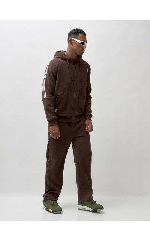 Мужской демисезонный спортивный костюм на флисе, коричневый, для спорта. в Тюмени