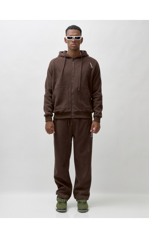 Мужской демисезонный спортивный костюм на флисе, коричневый, для спорта. в Тюмени