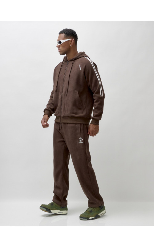 Мужской демисезонный спортивный костюм на флисе, коричневый, для спорта. в Тюмени
