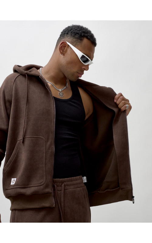 Мужской демисезонный спортивный костюм на флисе, коричневый, для спорта. в Тюмени