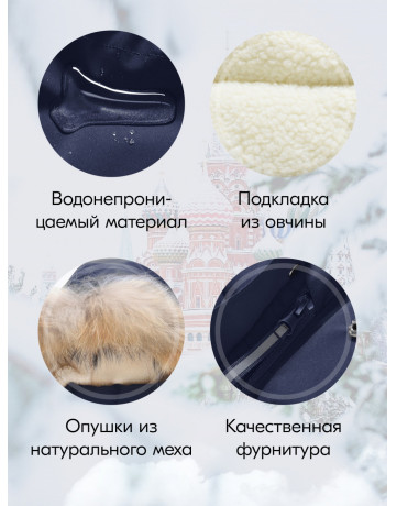 Детская зимняя куртка-парка для мальчика с капюшоном и мехом, тёмно-синяя.