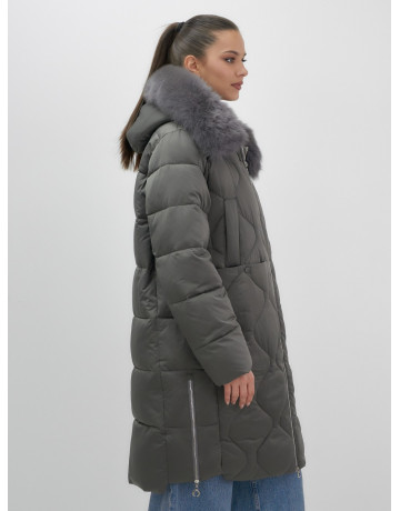Длинный зимний пуховик с мехом песца.