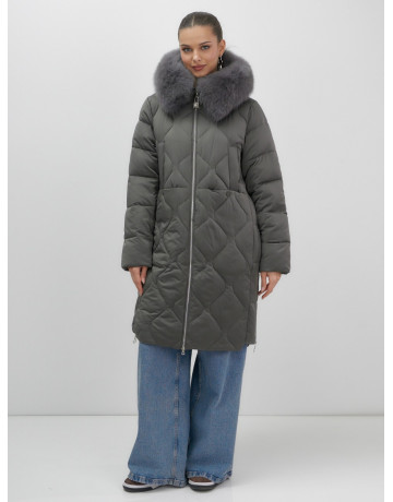Длинный зимний пуховик с мехом песца.