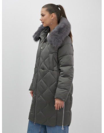 Длинный зимний пуховик с мехом песца.