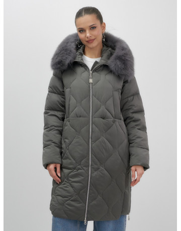 Длинный зимний пуховик с мехом песца.
