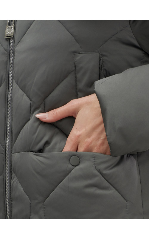 Длинный зимний пуховик с мехом песца.