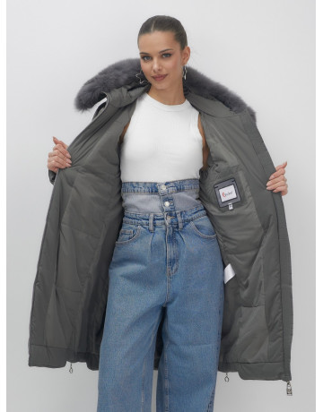 Длинный зимний пуховик с мехом песца.