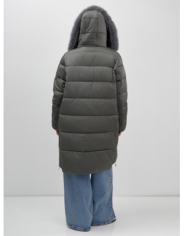 Длинный зимний пуховик с мехом песца.