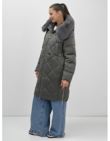 Длинный зимний пуховик с мехом песца.