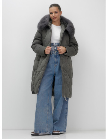 Длинный зимний пуховик с мехом песца.