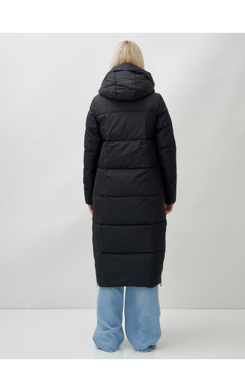 Длинный пуховик женский чёрный утеплённый с капюшоном. в Тюмени