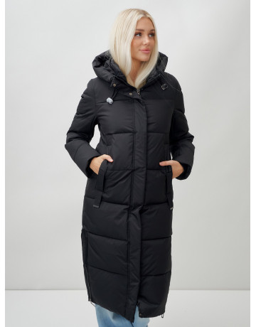 Длинный пуховик женский чёрный утеплённый с капюшоном. в Тюмени