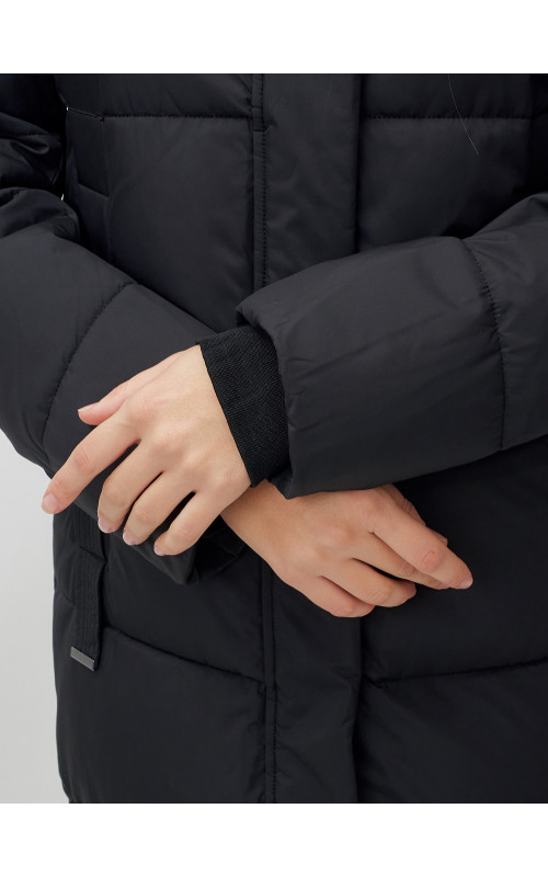 Длинный пуховик женский чёрный утеплённый с капюшоном. в Тюмени