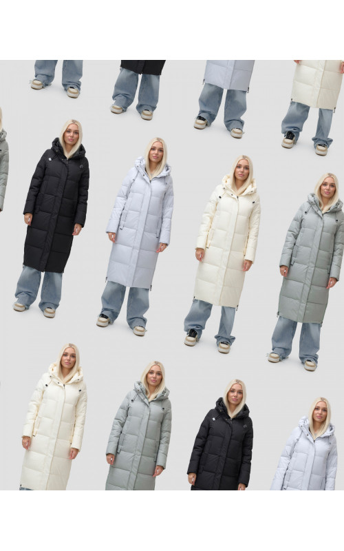 Длинный пуховик женский чёрный утеплённый с капюшоном. в Тюмени