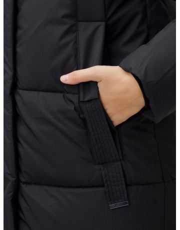 Длинный пуховик женский чёрный утеплённый с капюшоном. в Тюмени