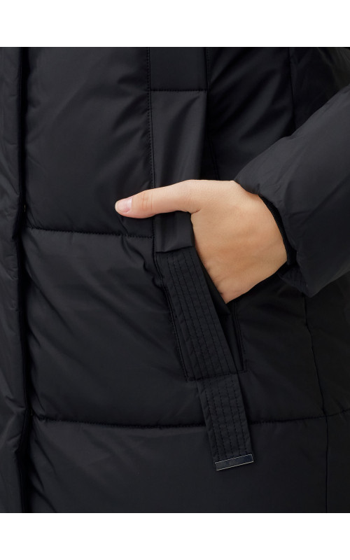 Длинный пуховик женский чёрный утеплённый с капюшоном. в Тюмени