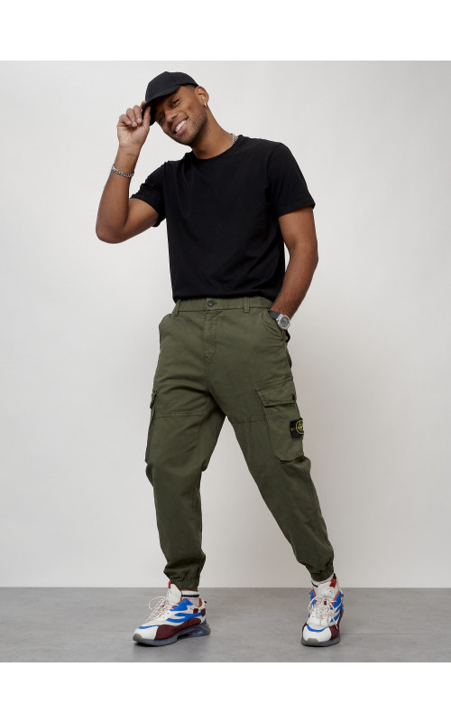 Мужские брюки карго с накладными карманами, хаки в Тюмени