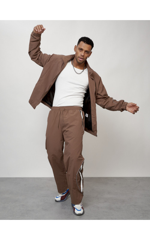 Мужской спортивный костюм для модных образов, коричневый, для спорта. в Тюмени