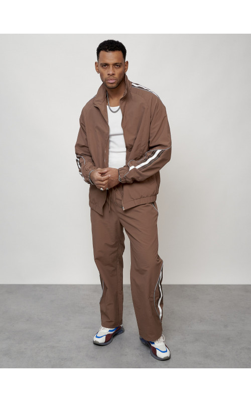 Мужской спортивный костюм для модных образов, коричневый, для спорта. в Тюмени