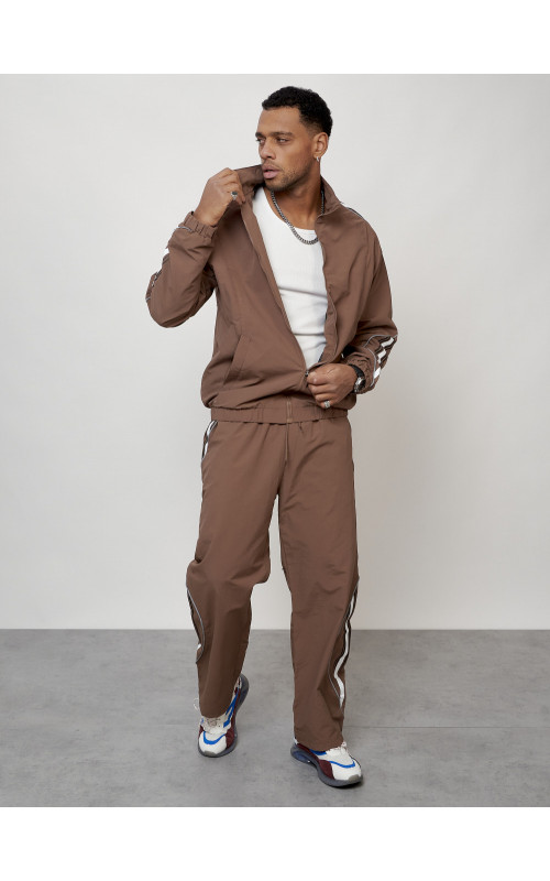 Мужской спортивный костюм для модных образов, коричневый, для спорта. в Тюмени