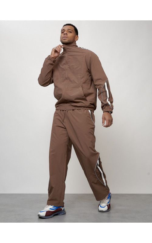 Мужской спортивный костюм для модных образов, коричневый, для спорта. в Тюмени