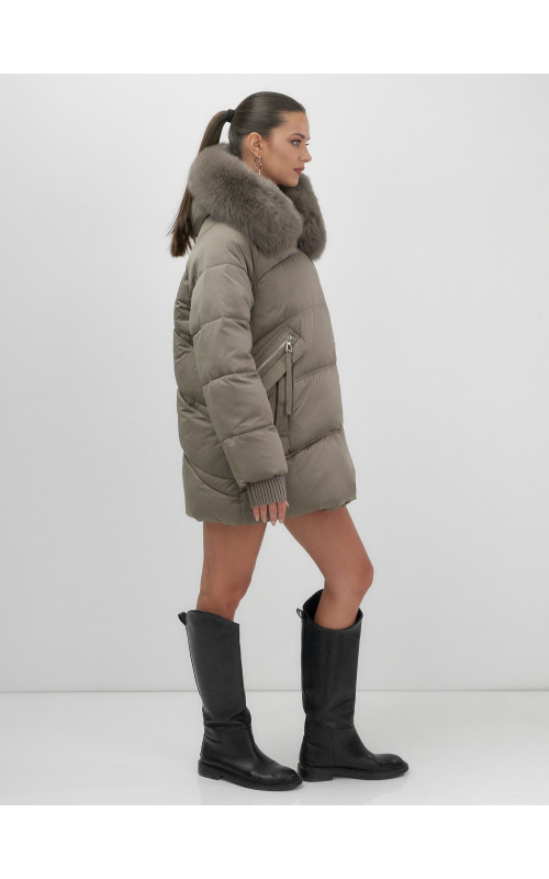 Пуховик с песцовым мехом, сезон осень-зима 2025, для женщин