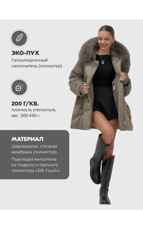 Пуховик с песцовым мехом, сезон осень-зима 2025, для женщин