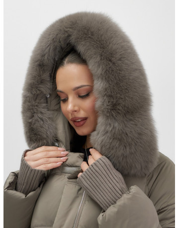 Пуховик с песцовым мехом, сезон осень-зима 2025, для женщин