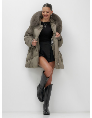 Пуховик с песцовым мехом, сезон осень-зима 2025, для женщин