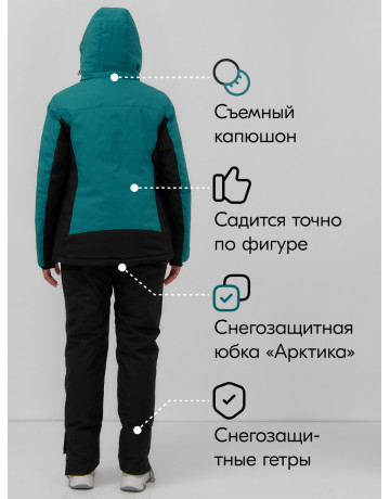 Женский горнолыжный костюм зелёный.