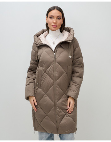 Длинный женский пуховик с капюшоном для зимы