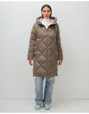 Длинный женский пуховик с капюшоном для зимы