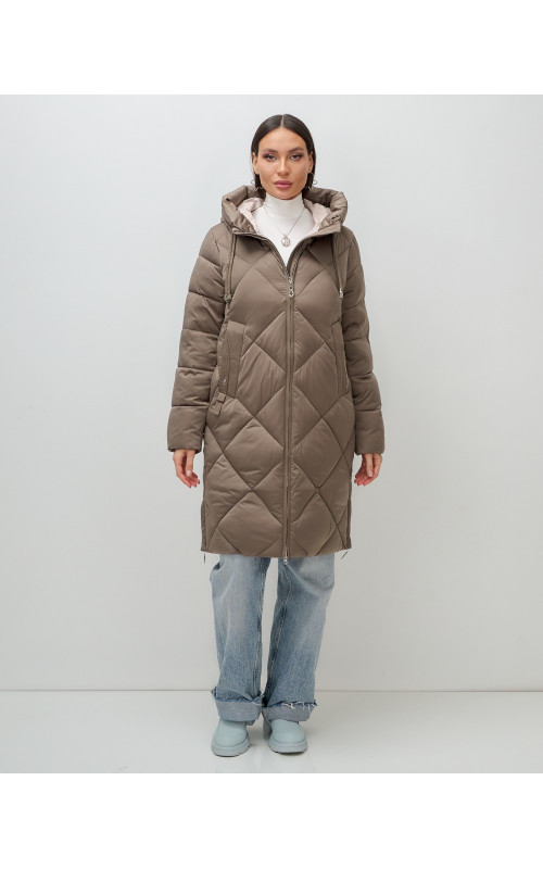 Длинный женский пуховик с капюшоном для зимы