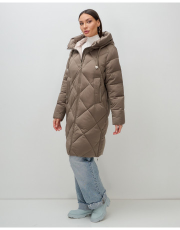 Длинный женский пуховик с капюшоном для зимы