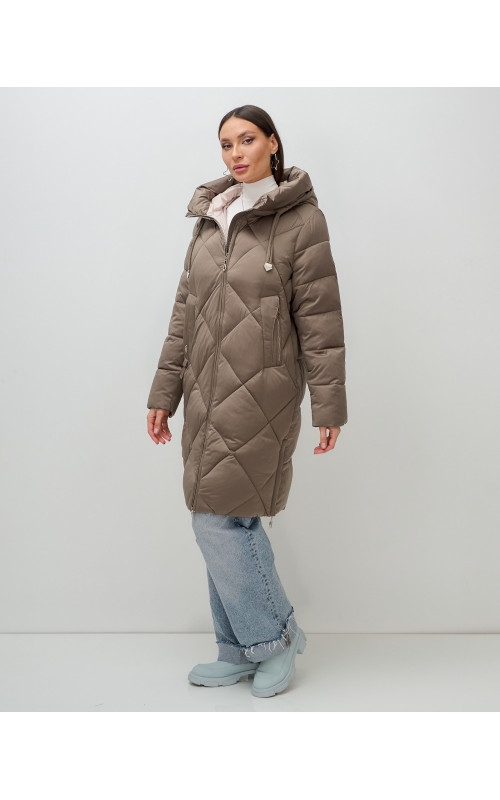 Длинный женский пуховик с капюшоном для зимы