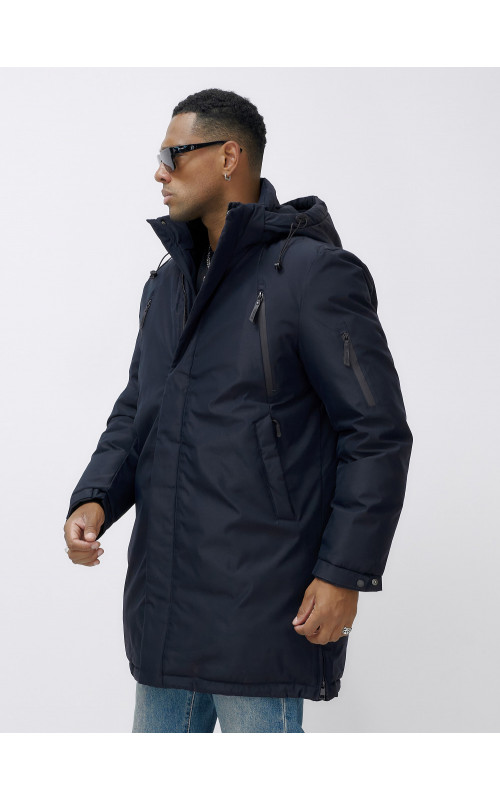 Мужская зимняя удлиненная парка тёмно-синего цвета. в Тюмени