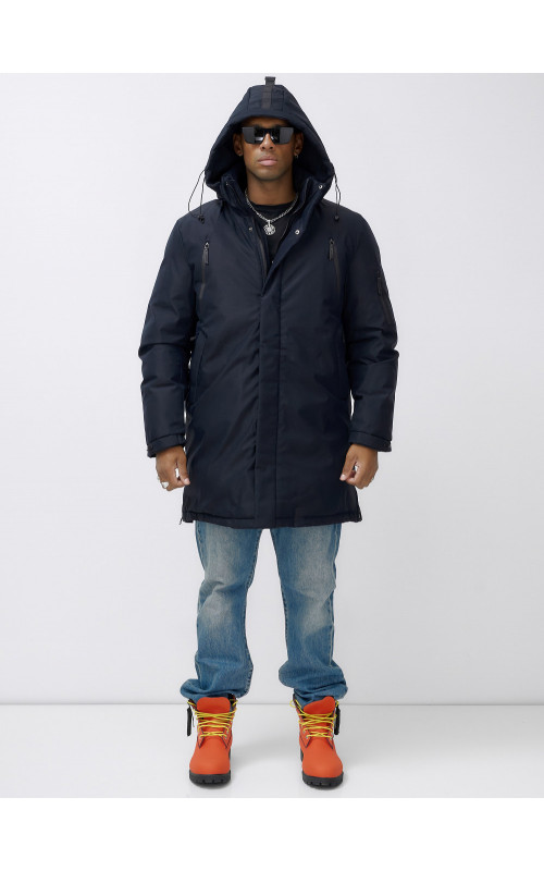 Мужская зимняя удлиненная парка тёмно-синего цвета. в Тюмени