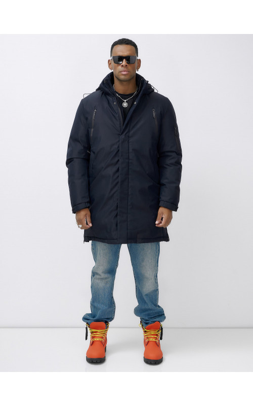 Мужская зимняя удлиненная парка тёмно-синего цвета. в Тюмени