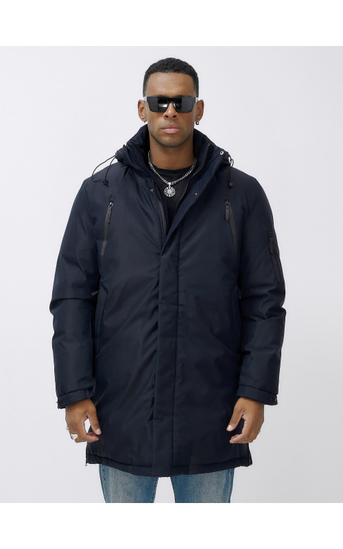 Мужская зимняя удлиненная парка тёмно-синего цвета. в Тюмени