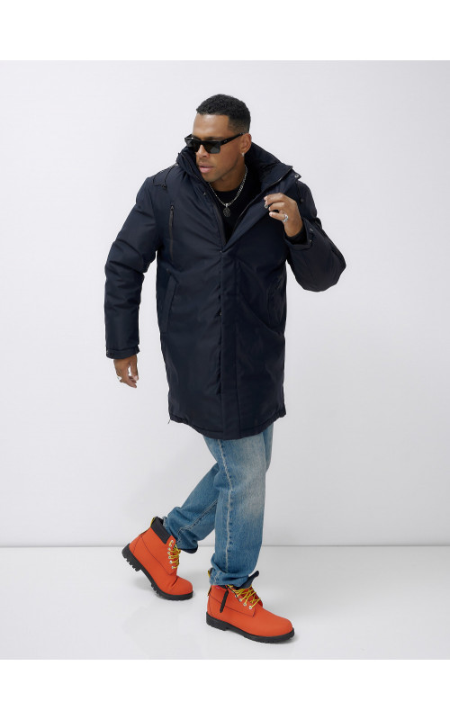 Мужская зимняя удлиненная парка тёмно-синего цвета. в Тюмени